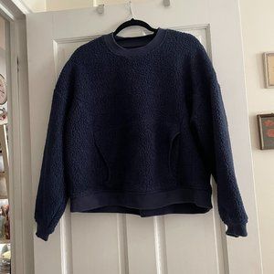 Madewell Sherpa Polartech Pullover Crewneck Sweatshirt Navy Blue XL
